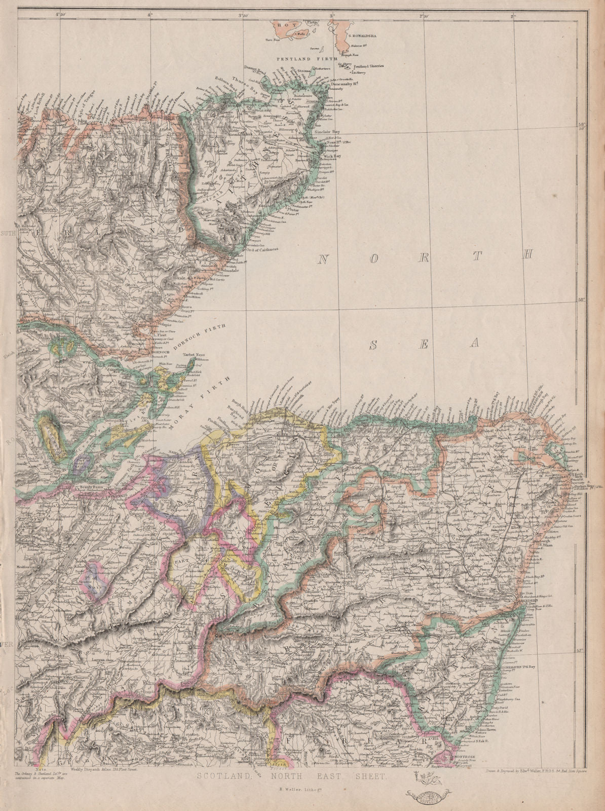 SCOTLAND NORTH EAST. Grampian Highlands Aberdeenshire. Railways.WELLER 1863 map